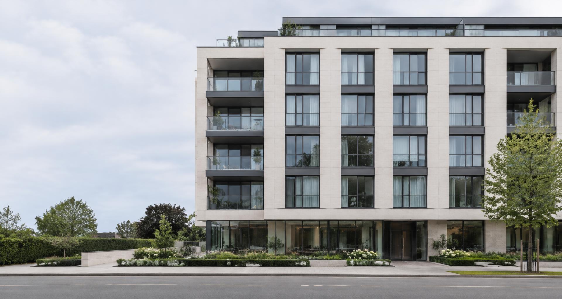 Contemporary residential architecture with landscaped grounds